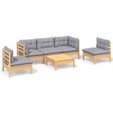  Vrtna sedežna garnitura 6-delna s sivimi blazinami borovina, (20673697) | Shoptok.si