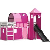 Krevet na kat s toboganom i zavjesama ružičasti 90 x 190 cm | Eponuda.com