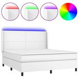  Box spring postelja z vzmetnico LED bela 160x200cm umetno usnje, (20899802) | Shoptok.si