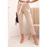 Kesi Włoski Women's viscose pants with a belt and rolled-up hem beige | Shoptok.si