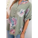 Kesi Włoski Women's cotton blouse with a floral pattern khaki | shoptok.hr