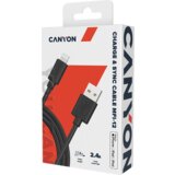 Canyon MFI C48 Lightning USB Cable for Apple (C48), round, PVC, 2M, OD:4.0mm, Power+signal wire: 21AWG*2C+28AWG*2C, Data transfer speed:26MB/s, Black. With shield , with logo and package. Certification: ROHS, MFI. - CNS-MFIC12B | Shoptok.si