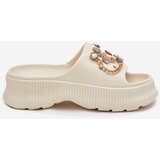Boto Ladies Foam Slippers With Golden Clips Light Beige Hortiana | shoptok.hr