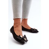 Boto Women's Eco-Suede Ballerina Flats with Bow and Brooch Black Satris | Shoptok.si
