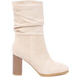 Shelvt Light beige ankle boots with a ruffled upper and heel Cene