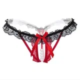 HLAČKE Yvette Black/Red - biseri, rdeča in črna čipka