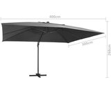 vidaXL Stranski senčnik LED in aluminijast drog 400x300 cm antraciten | Shoptok.si