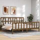 vidaXL Posteljni okvir z vzglavjem medeno rjav 200x200 cm trden les Cene