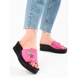 SHELOVET Pink women's flip-flops on a comfortable wedge Cene
