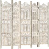 Sobna Ročno izrezljan paravan 5-delni bel 200x165 cm trden mangov les, (20984183) | Shoptok.si