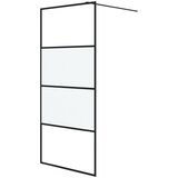 Pregrada za tuš crna 90 x 195 cm s napola mutnim staklom ESG | shoptok.hr