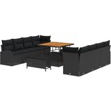 vidaXL 11-dijelni set za vrtne sofe s jastučićima crni poli ratan akacija, 2-sjedalna vrtna sofa s pohranom i jastučićima crna poli ratan, 3-dijelni set za vrtne blagovanje s jastučićima crni poli ratan akacija Cijene