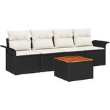 vidaXL 5-dijelni set sofe za vrt s jastučićima crna poli ratan akacija, 2-sjedna sofa za vrt s pohranom i jastučićima crni poli ratan Cijene