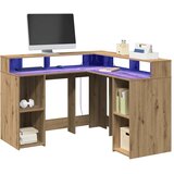  Radni stol s LED svjetlima boja hrasta 130 x 130 x 91 cm drveni | Eponuda.com