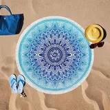Ručnik za plažu Mavi Mandala, 150x150 cm, plavo-bijeli