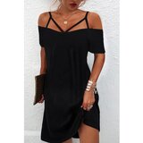 Fenzy Elegantna Mini Haljina Kratkih Rukava, Otvorenih Ramena S Naramenicama Cecina, Crna Cijene