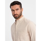 Ombre Men's linen shirt with collar and pocket REGULAR FIT - cream | Shoptok.si