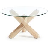 Kave Home Okrogla mizica s stekleno mizno ploščo v naravni barvi ø 65 cm Lotus – Cene
