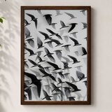 Wallxpert uramljena MDF slika 3752KACT-055, jato crnih ptica u letu na sivoj pozadini, 37 x 52 cm Cene