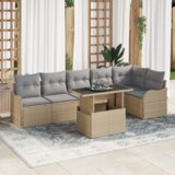 vidaXL 7-delni vrtni kavč set z blazinami Bež poli ratan | Shoptok.si
