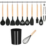 springos set silikonskog kuhinjskog pribora 12 kom. s posudom, crni | shoptok.hr