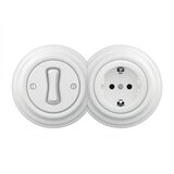 Kliklap - Retro jednopolni prekidač br. 1 i SCHUKO utičnica 230V sa ramom, snežno bela | Eponuda.com