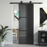  Klizna vrata crna 76x205 cm od kaljenog stakla i aluminija | shoptok.hr