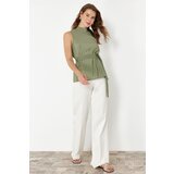 Trendyol Khaki Belted Crew Neck Sleeveless Woven Blouse | ePonuda.com