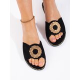 GOODIN Women's black suede flip flops | Shoptok.si