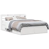 vidaXL Posteljni okvir z vzglavjem bel 140x190 cm trdna borovina | Shoptok.si