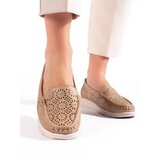 Shelvt Women's openwork moccasins dark beige Cene