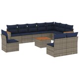 vidaXL 11-dijelni vrtni set s jastucima sivi poliratan - Siva i plava Sa stolom 1 | shoptok.hr