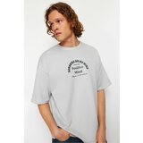 Trendyol Gray Men's Oversize/Wide Cut Text Printed Thick T-Shirt cene