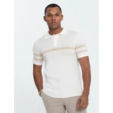 Ombre Men's soft knit polo shirt with contrasting stripes - cream