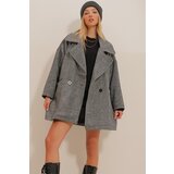 Trend Alaçatı Stili Women's Black Double Breasted Collar Herringbone Patterned Coat with Pockets | shoptok.hr
