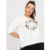 Fashion Hunters Plus size white cotton blouse with a printed design Cene