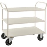 Kongamek Transportni voziček KM41, 3 police z robom, DxŠxV 1070 x 550 x 1000 mm, bele barve, 2 vrtljivi in 2 fiksni kolesi | Shoptok.si