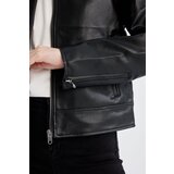 Defacto Regular Fit Zippered Pocket Black Faux Leather Jacket | Eponuda.ba