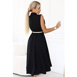 numoco basic 596-3 Elegant midi shirt dress with gold buttons and belt - black | Shoptok.si