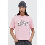 Tommy Jeans Bombažna kratka majica moški, roza barva