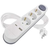  Podaljšek 2 m / 3 vtičnice / s stikalom / beli / 1× USB-A + 1× USB-C / 1,5 mm2 | Shoptok.si