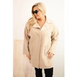 Kesi Włoski Plus Size women's coat with wool and pockets in beige Cene
