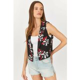 armonika Women's Red Patterned Crop Vest Without Buttons Cene