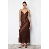 Trendyol Brown Straight Cut Strappy Maxi Woven Dress Cene