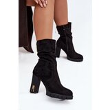 Boto Insulated Women's Ankle Boots on Heel with Gold Lock and Wrinkling Black Briannae Cene