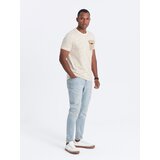 Ombre Men's cotton t-shirt with letter print and pocket - cream and brown | Eponuda.ba