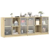  Regal za knjige s vratima boja hrasta 204 x 37 x 75 cm drveni Smeđa | Shoptok.si