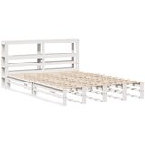 vidaXL Posteljni okvir z vzglavjem bel 135x190 cm trdna borovina, (21322110) | Shoptok.si