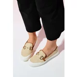 LuviShoes BARCELOS Women's Beige Straw Buckle Loafer Shoes