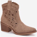 Boto Women's Cowboy Boots with Openwork Pattern Beige Nolvina | Shoptok.si
